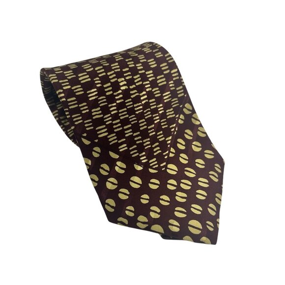 XMI Mens Silk Neck Tie Geometric Brown and Lime Green - Picture 1 of 7